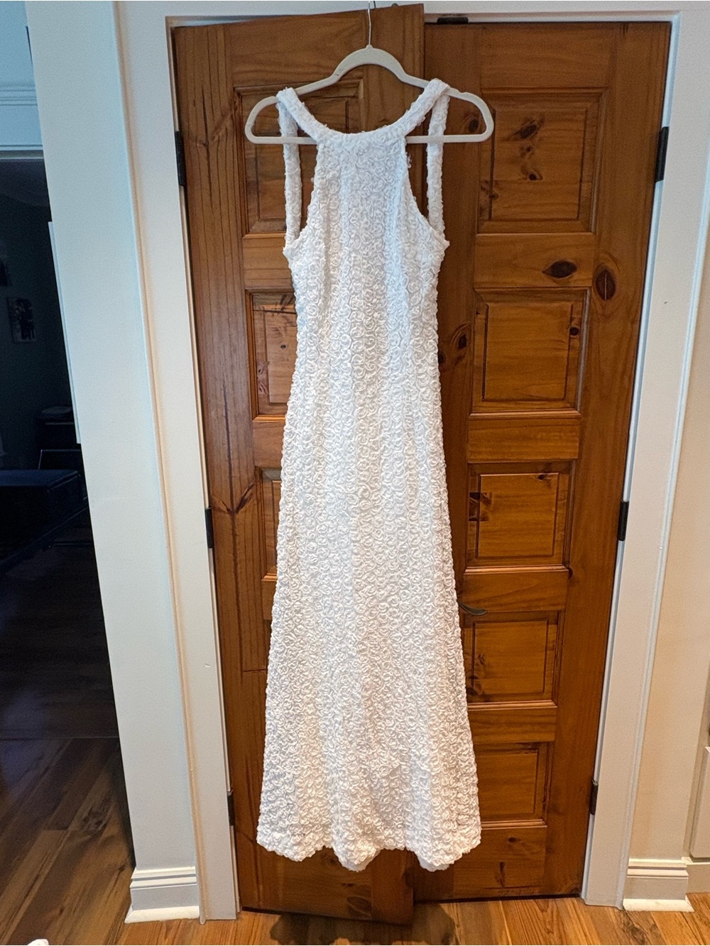 Lulu's White Textured Halter Maxi Gown